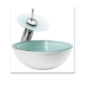 Cuba Redonda 30cm + Torneira Cascata + Valvula - Kit Branca