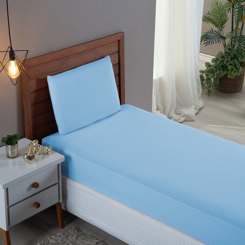 Kit Roupa Cama Solteiro 100% Algodão 2 Peças Percal 300 Fios Hotel Pousada:azul Bebe