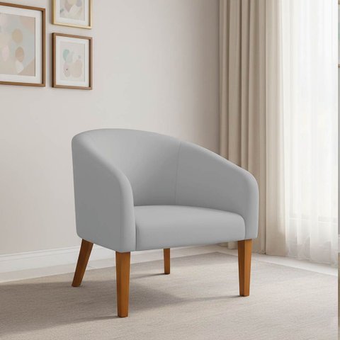 Poltrona Sala Decorativa Stella Pé Madeira Trapézio Castanho Suede Cinza D03 - D’Rossi