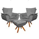 Ver imagem 1 de Kit 2 Poltronas Decorativas Base Giratória Giromad com Puff Opla Suede Grafite - Ibiza