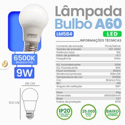 Lâmpada Bulbo A60 Led 9w Luminatti Bivolt 6500k Branco Frio - 3