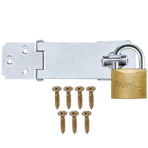 Dobradiça Fecho Trinco Porta Cadeado 11,5cm + Cadeado 35cm para Portão Gaveta Armário