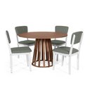 Ver imagem 1 de Mesa de Jantar Redonda Gabi Noronha com 4 Cadeiras Estofadas Ella Branco/cinza