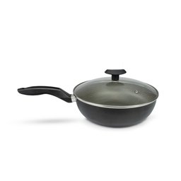 Panela Frigideira Tampa de Vidro Wok 24cm Antiaderente Alumínio - Classy - 1