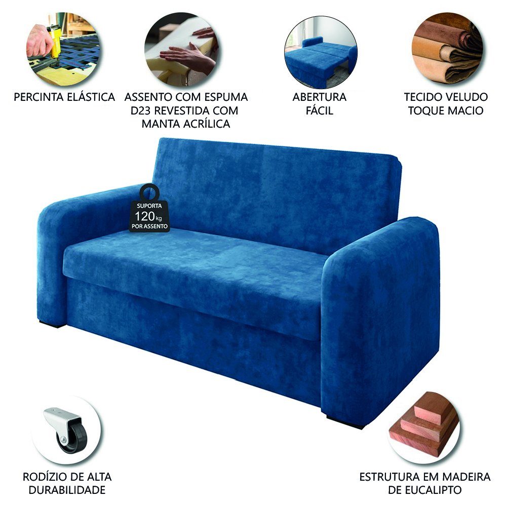 Sofá Cama Beny Versátil 2 Lugares em Veludo Selmer - 4