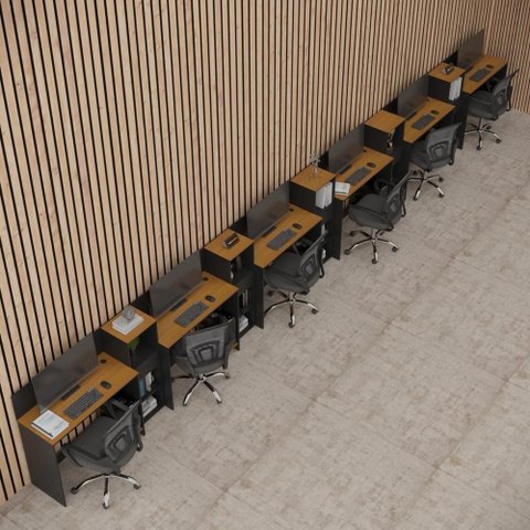 Conjunto de Escritório Smart 5 Livreiro e 6 Mesas 90cm - Preto e Cedro
