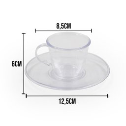 Kit 6 Xícaras Café Pires Acrílicos Cristal Transparentes - 2