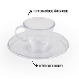 Kit 6 Xícaras Café Pires Acrílicos Cristal Transparentes - 4