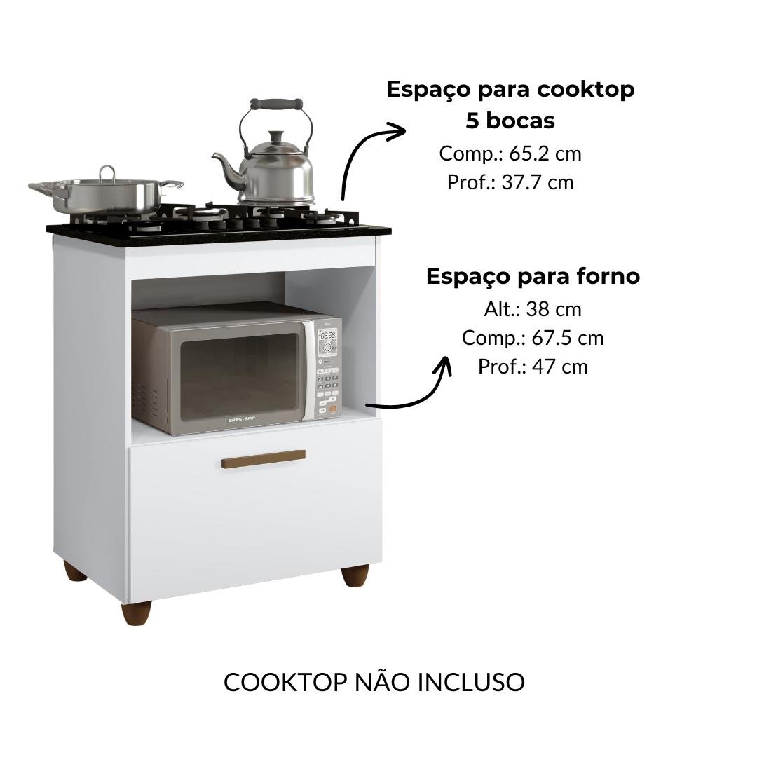 Balcão para Cooktop 5 Bocas Branco Salvia - Kaiki - 3