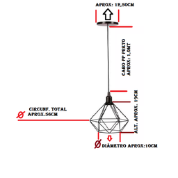 Pendente Lustre Aramado Diamante PQ PT Fosco - 3