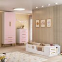 Ver imagem 1 de Quarto Infantil Completo com Guarda-Roupa, Cômoda e Cama Magia Espresso Móveis Rosa/Branco