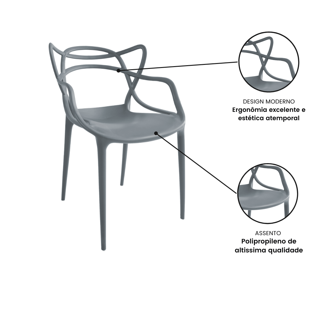 Cadeira de Jantar Masters Allegra para Cozinha Cinza - 5