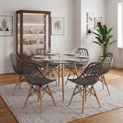 Kit Mesa Eames Vidro 110cm + 6 Cadeiras Kaila Dsw - Seat&Co