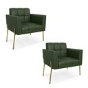 Ver imagem 2 de Poltrona Sala Decorativa Kit 2 Elisa Pé Aço Lateral Dourado Sintético Pu Verde D03 - D’Rossi