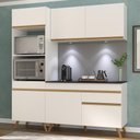 Ver imagem 3 de Armário de Cozinha Compacta 182cm com Leds Veneza Up Multimóveis V2019 Branco/Dourado