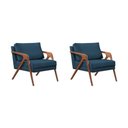 Ver imagem 1 de Kit 2 Poltronas Decorativa Mona Luxo Veludo Azul Base Madeira Maciça