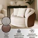 Ver imagem 3 de Poltrona Moderna P/ Sala 122cm Base Giratória Luxo Estofada Linho Cinza Courino Marrom C/ Almofadas