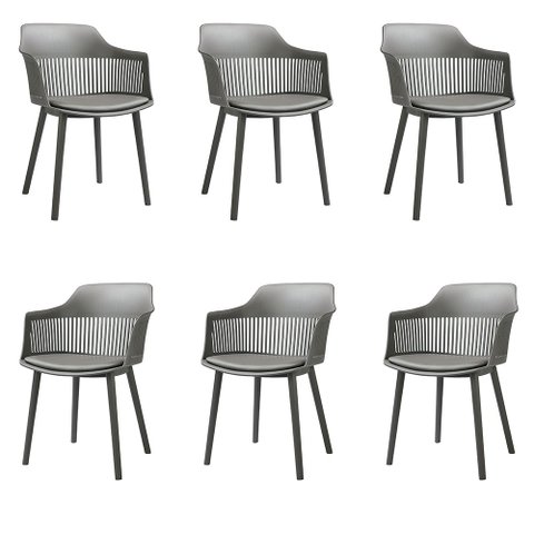 Kit 6 Cadeiras Decorativas Prescott Sala de Jantar Pp/pu Cinza G56 - Gran Belo