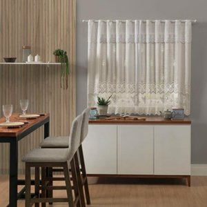 Cortina Renda Cozinha Bule lisa 2,00 X 1,20m Creme