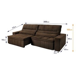 Sofá Retrátil Reclinável Supremo 3,00m Suede Velut Marrom Molas no Assento - King House - 2