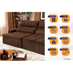 Sofá Retrátil Reclinável Supremo 3,00m Suede Velut Marrom Molas no Assento - King House - 3