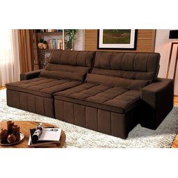 Sofá Retrátil Reclinável Supremo 3,00m Suede Velut Marrom Molas no Assento - King House - 1