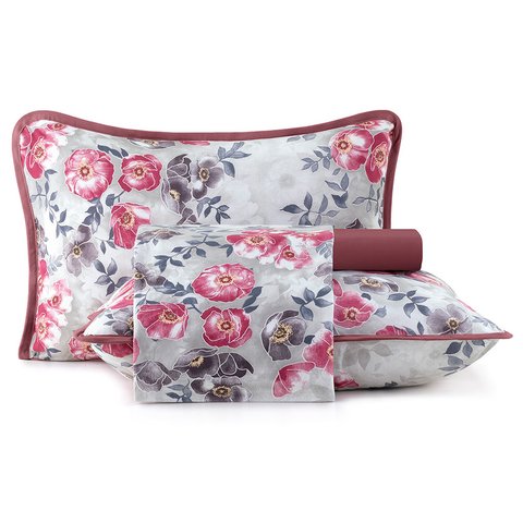 Jogo de Cama King 4 Peças Altenburg Malha Fio Penteado 100% Algodão Rosebud - Vermelho