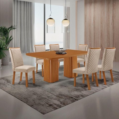 Mesa de Jantar Eloise Lira 6 Lugares Retangular MDF 180cm Creme Moderna