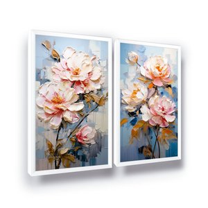 Quadro Decorativo Flor Rosa Pintura Moderno Moldura