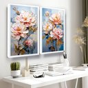 Ver imagem 2 de Quadro Decorativo Flor Rosa Pintura Moderno Moldura