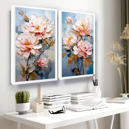 Quadro Decorativo Flor Rosa Pintura Moderno Moldura - 2