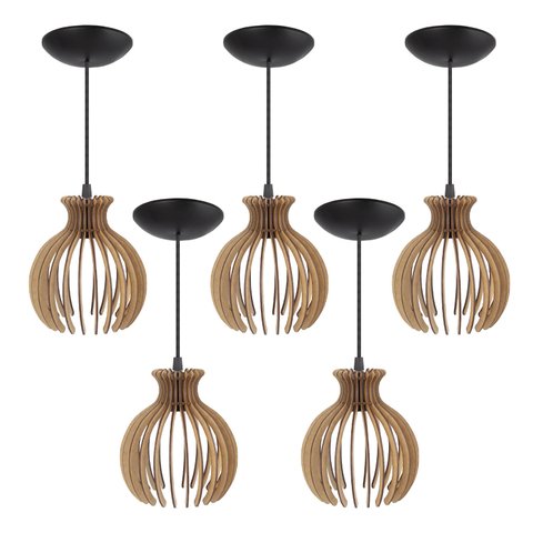 Pendente Luminária Desmontada Nacar Madeira Mdf 5 Unidades Cor:rústico