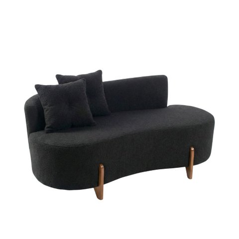 Kit Decorativo Sofá Curvo Orgânico + 01 Puff e Poltrona Luna Boucle Preto - Montanaris Decor