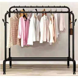 Arara Cabideiro Multiuso Duplo de Metal com Rodinhas Preto - 1