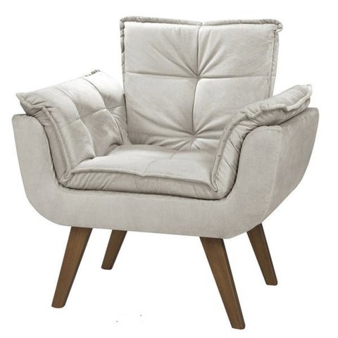 Poltrona Mona Cadeira Decorativa Pés de Madeira Suede Várias Cores: BEGE