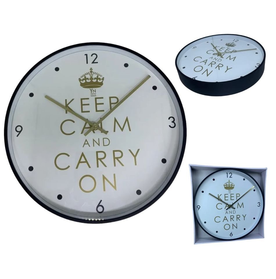 Relógio de Parede Redondo Grande 33cm Clean Moderno Keepcalm Yn Clock Relógio Preto com Dourado, Rel - 1