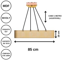 Luminária Pendente Centauro Modelo Ripado -:mdf Cru - 5