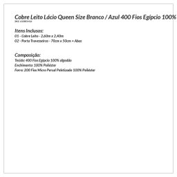 Colcha Premium Branco / Azul Queen Size 400 Fios Egípcio 100% Algodão 3 Peças - 5