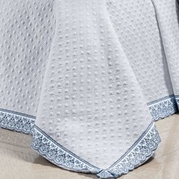 Colcha Premium Branco / Azul Queen Size 400 Fios Egípcio 100% Algodão 3 Peças - 2