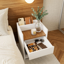 Ver imagem 7 de Mesa de Cabeceira Moderna para Quarto Funcional Organizador Branco E Amadeirado