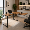 Ver imagem 1 de Mesa para Escritório em L com Pé de Ferro Max 150x150 cm - Freijó/Preto