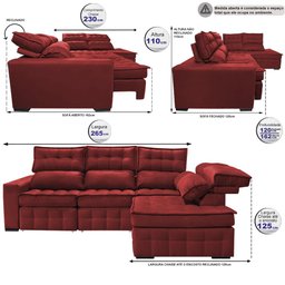 Sofá de Canto Esquerdo 2.65x2.30m Retrátil e Reclinável com Molas Ensacadas Cama inBox Nobre - 3 Sofá de Canto Esquerdo 2.65x2.30m Retrátil e Reclinável com Molas Ensacadas Cama inBox Nobre - 3