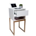 Ver imagem 4 de Mesa de Cabeceira Estilo Industrial Eco Branca 30cm com Pés Ferro Dourado 1 Gaveta e Nicho