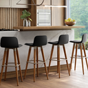 Ver imagem 1 de Kit 4 Banquetas Linea Base Madeira Cozinha Bar Bancada Alta:preto/champanhe