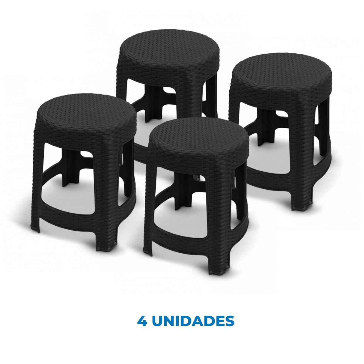 Kit 4 Banquetas Rattan Preta - 6