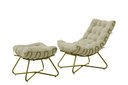 Ver imagem 1 de Poltrona Costela com Puff Eva Base Metal Dourado - Veludo Bege