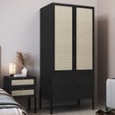 Ver imagem 1 de Conjunto Guarda Roupa 2 Portas 2 Gavetas e Mesa de Cabeceira 2 Gavetas Palhinha Pé Madeira Oslo Preto/Nero
