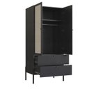 Ver imagem 5 de Conjunto Guarda Roupa 2 Portas 2 Gavetas e Mesa de Cabeceira 2 Gavetas Palhinha Pé Madeira Oslo Preto/Nero