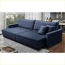 Sofá Cama Retrátil e Reclinável 2,50m com Molas Karina Veludo Azul Rover & Beato - 1