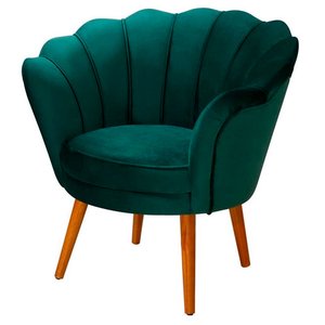 Poltrona Decorativa Pétala Veludo Pés Palito de Madeira